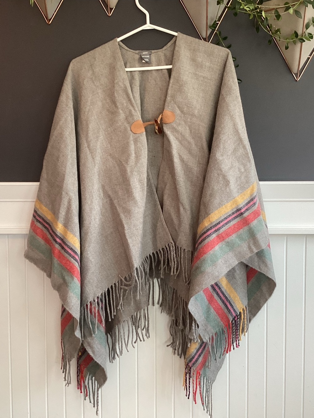 Aerie Poncho with Stripes and Horn Button Toggle